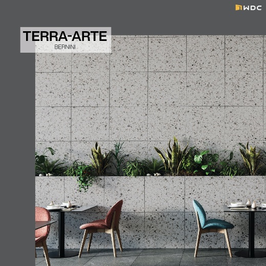 ร้านกาแฟที่ปูผนังด้วยกระเบื้องลาย terrazzo รุ่น terra arte