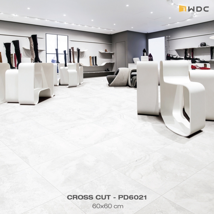 กระเบื้องลายหินสไตล์มินิมอลสีเทาอ่อน Cross Cut แบรนด์ wdc